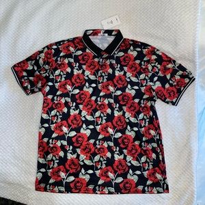 Rose Garden Short Sleeve Polo - Black/Red